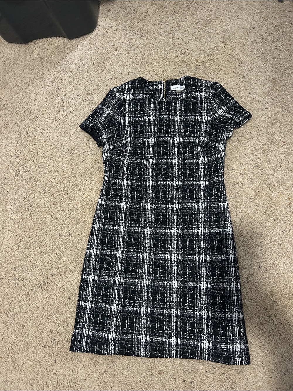 Calvin Klein Black & White Plaid Short-Sleeve Sheath Dress